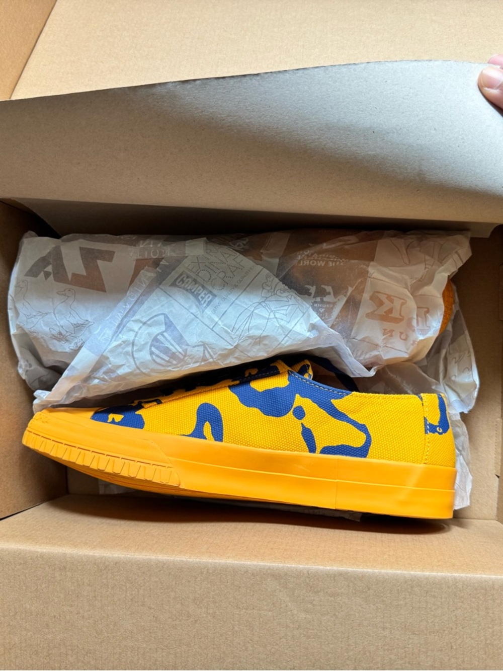 Never worn Camper Yellow and Blue Canvas Sneakers